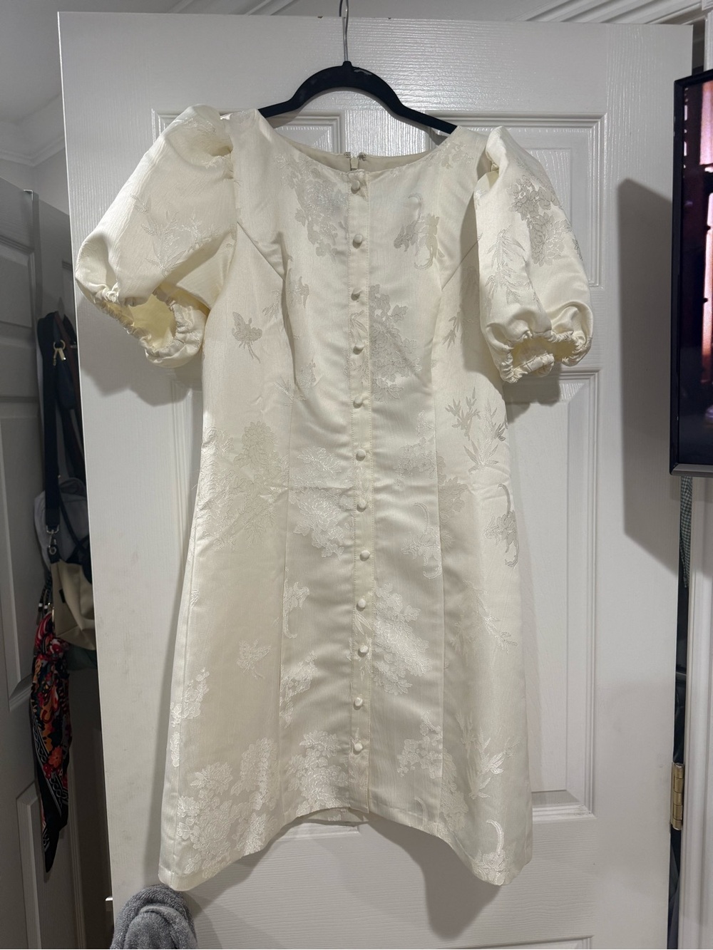 Hutch Cream Floral Puff-Sleeve Mini Dress